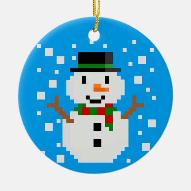 Pixel Art SNOWMAN Christmas Ornament (Front)