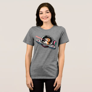 Pixel Art Space Dog – Laser Blaster Pilot Tri-Blend Shirt