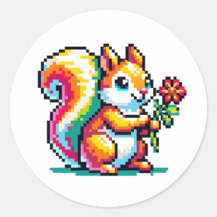 Pixel Art Squirrel Classic Round Sticker