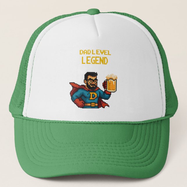 Pixel Art Superhero Dad Cap, Father's Day Gift Trucker Hat (Front)