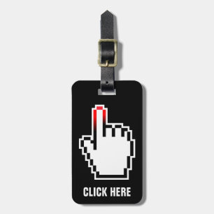 Pixel art travel luggage tag   computer hand icon