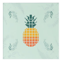 Pixel Art Tropical Pineapple with Leaf Pattern