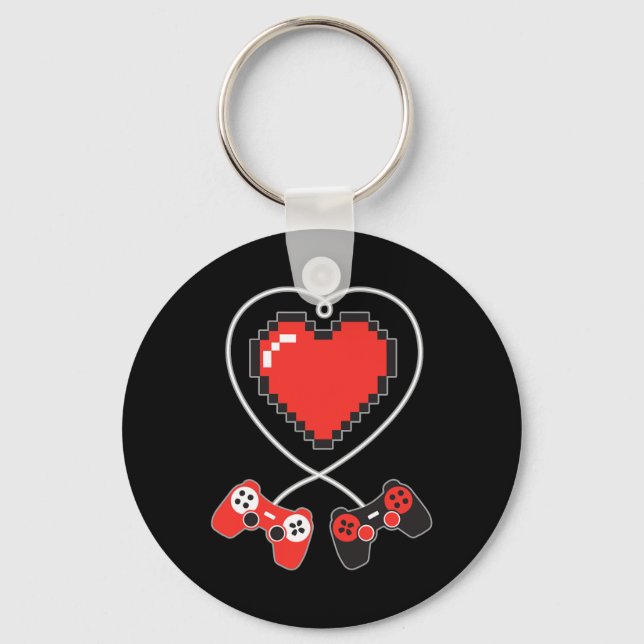 Pixel Art Video-game Controller Valentines Day Gam Key Ring (Front)