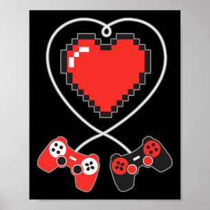 Pixel Art Video-game Controller Valentines Day Gam Poster