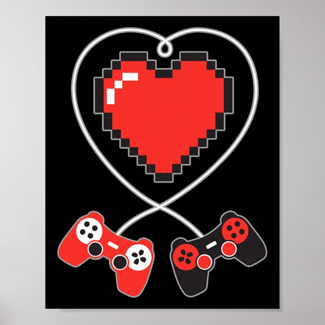 Pixel Art Video-game Controller Valentines Day Gam Poster (Front)