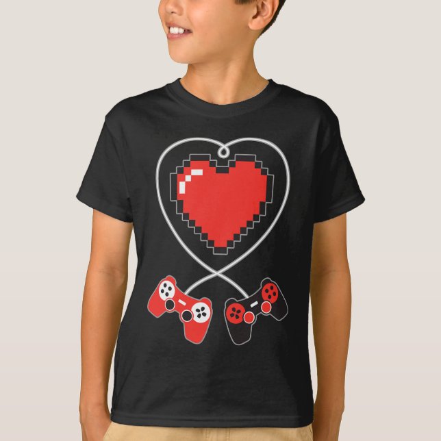 Pixel Art Video-game Controller Valentines Day Gam T-Shirt (Front)
