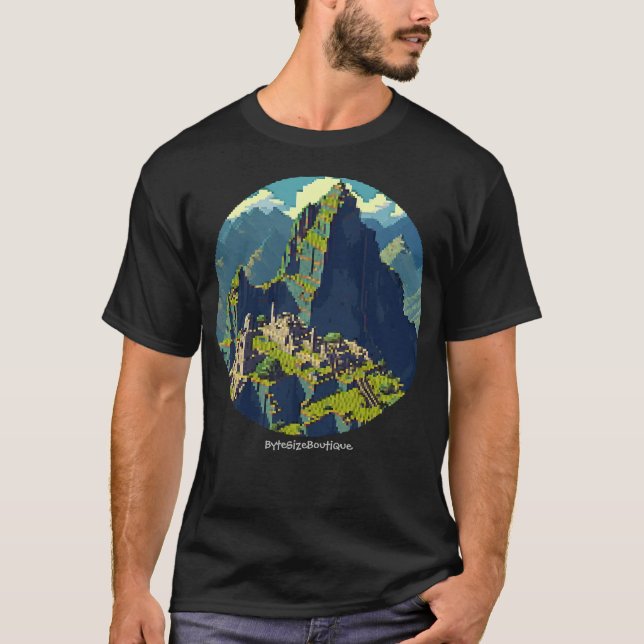 Pixel Art, View of Machu Picchu, Custom text, 8bit T-Shirt (Front)