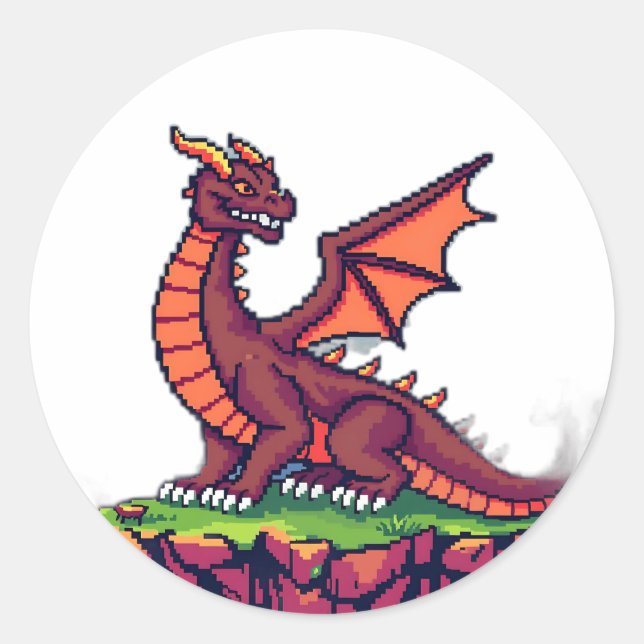 Pixel Art Vintage Dragon Classic Round Sticker (Front)