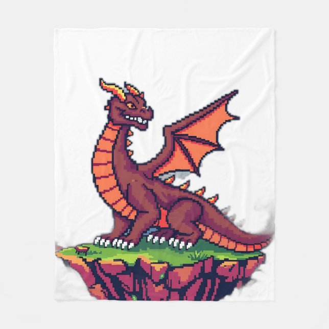 Pixel Art Vintage Dragon Fleece Blanket (Front)