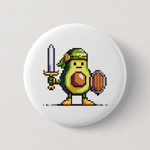 Pixel Avocado Warrior - Retro Gaming Art 6 Cm Round Badge