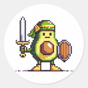 Pixel Avocado Warrior - Retro Gaming Art Classic Round Sticker