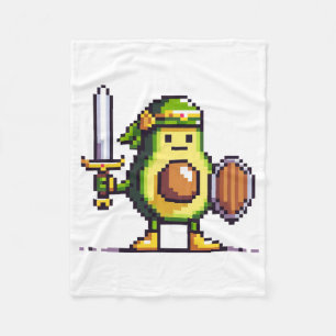 Pixel Avocado Warrior - Retro Gaming Art Fleece Blanket