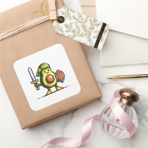 Pixel Avocado Warrior - Retro Gaming Art Square Sticker