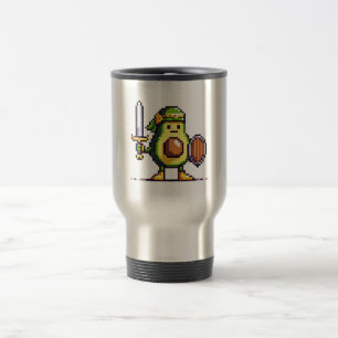 Pixel Avocado Warrior - Retro Gaming Art Travel Mug