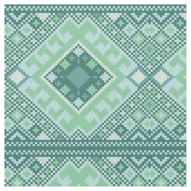 Pixel Aztec Teal Pattern Fabric (Close Up)