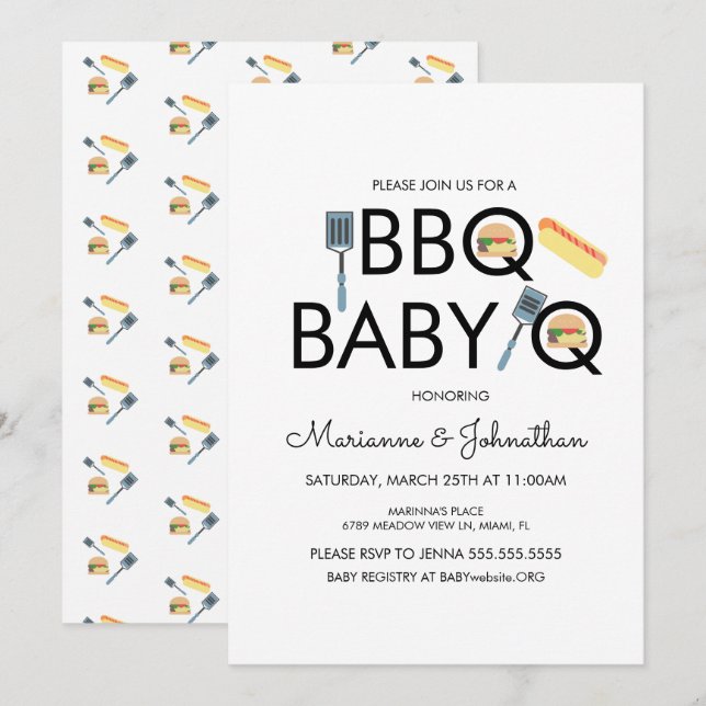 Pixel Baby Shower BBQ Baby Q Kabobs Invitation (Front/Back)