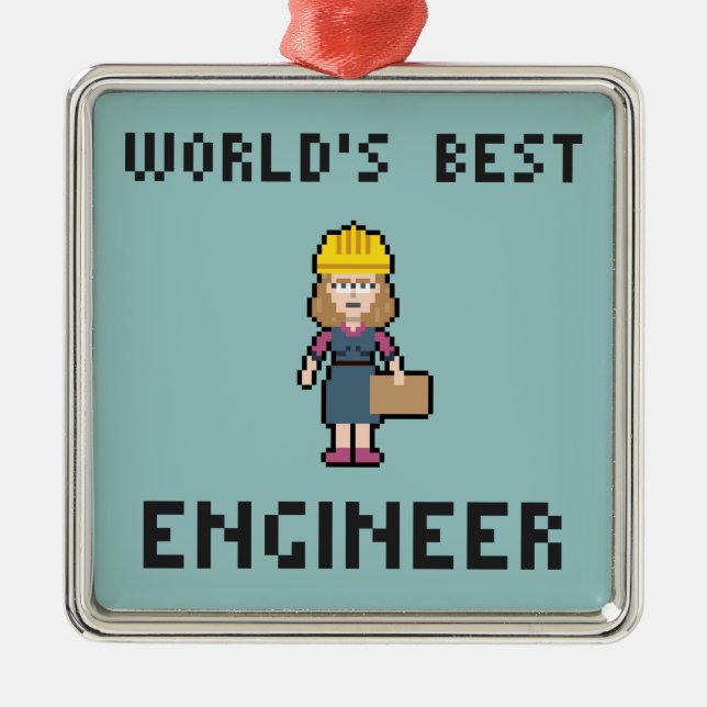 Pixel Best Female Engineer Metal Tree Decoration (Front)