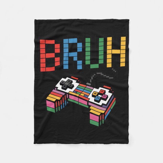 Pixel Block Gamer Controller Bruh Funny Retro Styl Fleece Blanket (Front)