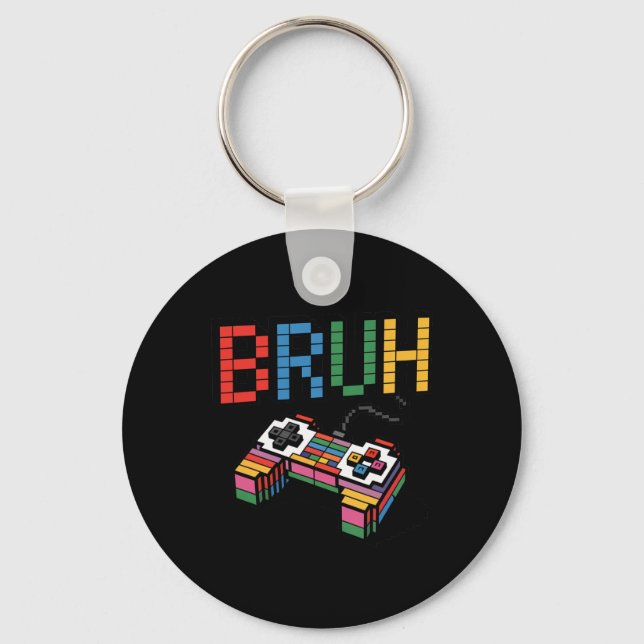 Pixel Block Gamer Controller Bruh Funny Retro Styl Key Ring (Front)