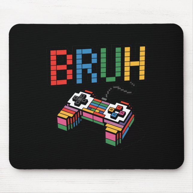 Pixel Block Gamer Controller Bruh Funny Retro Styl Mouse Mat (Front)