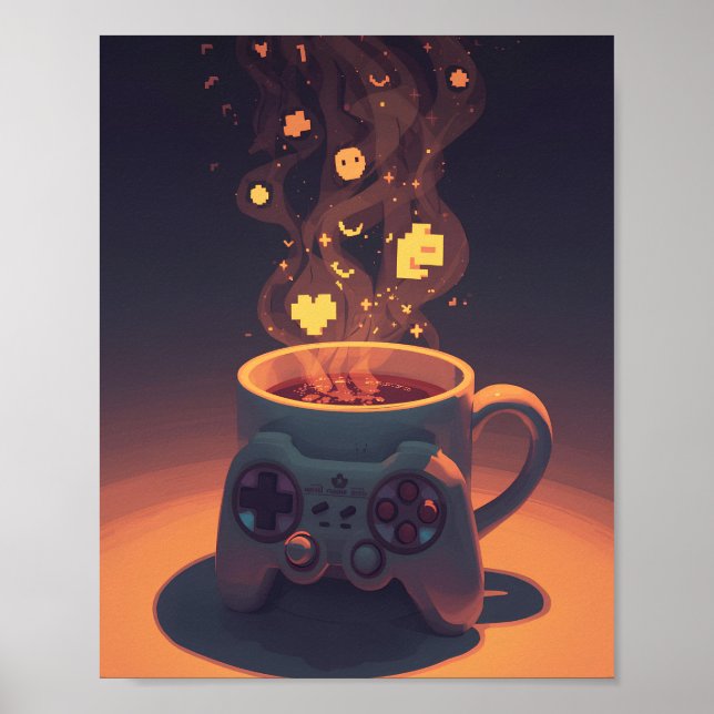 Pixel Brew Gamer Coffee Poster (Front)