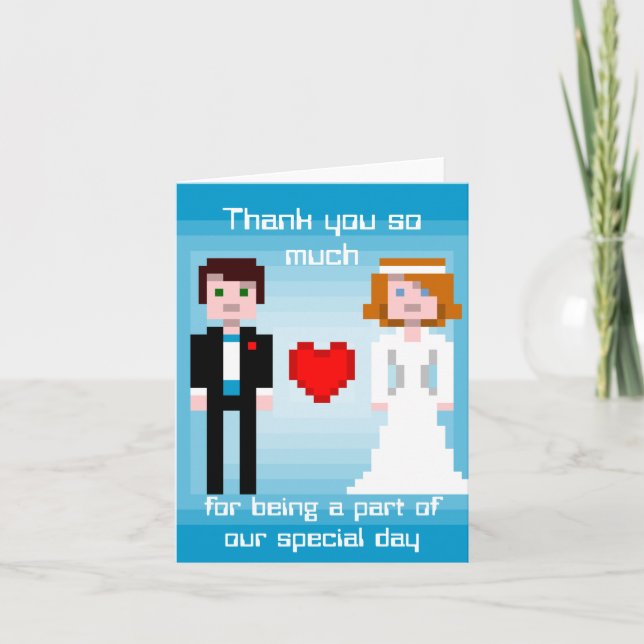 Pixel Bride and Groom - Thank You - Blue Card (Front)