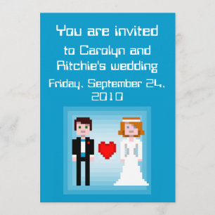 Pixel Bride and Groom - Wedding Invitation - Blue
