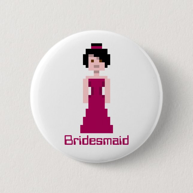 Pixel Bridesmaid - Maroon - black hair - Custom 6 Cm Round Badge (Front)