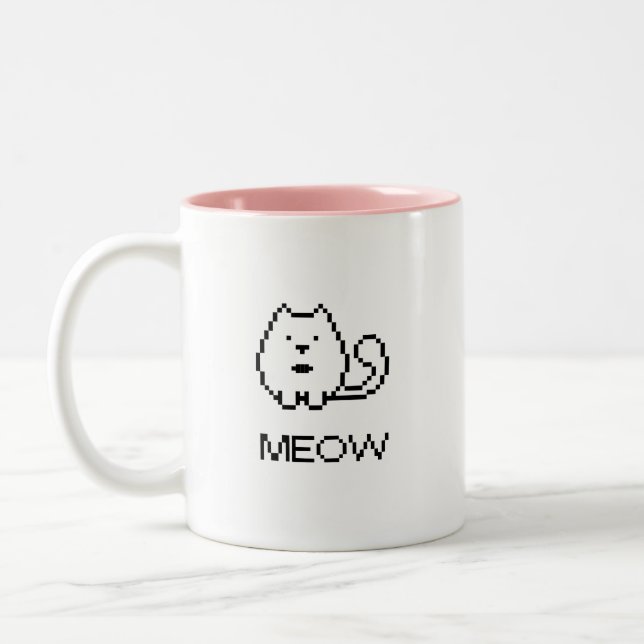 Pixel Cat Meow Two-Tone Coffee Mug (Left)