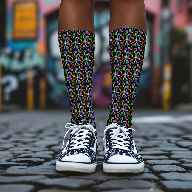    Pixel Chequered Pattern Abstract Geeky Colourfu Socks (Creator Uploaded)