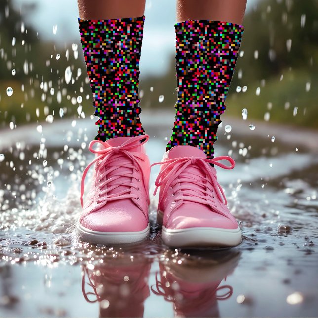    Pixel Chequered Pattern Abstract Geeky Colourfu Socks (Creator Uploaded)