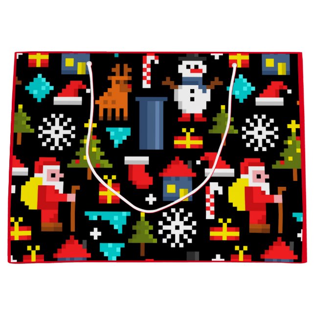 Pixel Christmas Large Gift Bag (Front)