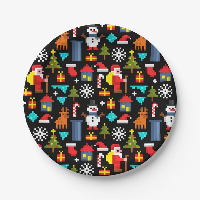 Pixel Christmas Paper Plate (Front)