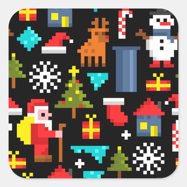 Pixel Christmas Square Sticker (Front)