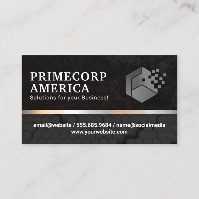 Pixel Corporate Logo | Black on Black Hexagons Business Card (Front)