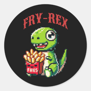 Pixel Cute Dino With Fries – Funny Retro Gaming St Classic Round Sticker