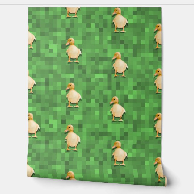 Pixel Duck Pattern – Green Retro Background Design Wallpaper (Unrolling)