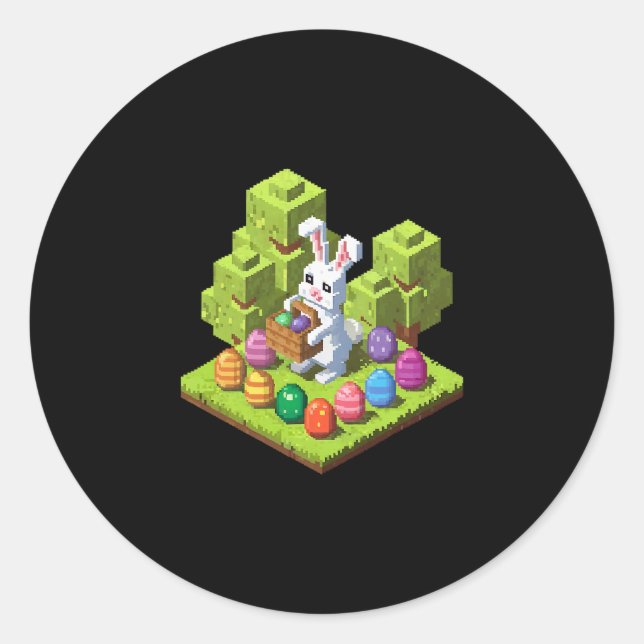 Pixel Easter Bunny Video Gamer Egg Hunting Fun Boy Classic Round Sticker (Front)
