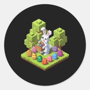 Pixel Easter Bunny Video Gamer Egg Hunting Fun Boy Classic Round Sticker