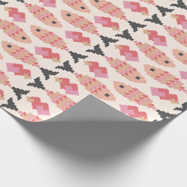 Pixel Fish and Hearts Pattern Wrapping Paper (Corner)