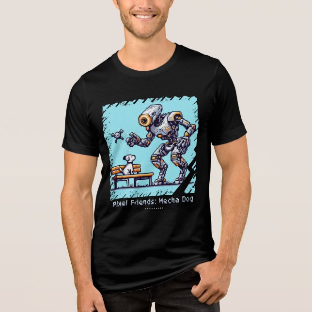 Pixel Friends: Mecha Dog (Man Tshirt)(FunnyTshirt) Tri-Blend Shirt (Front)
