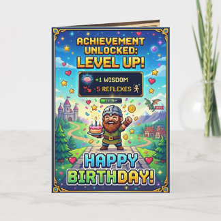 Pixel Game Birthday Card Level Up Gamer Retro