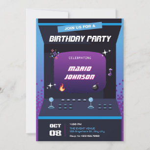 Pixel game birthday invitation