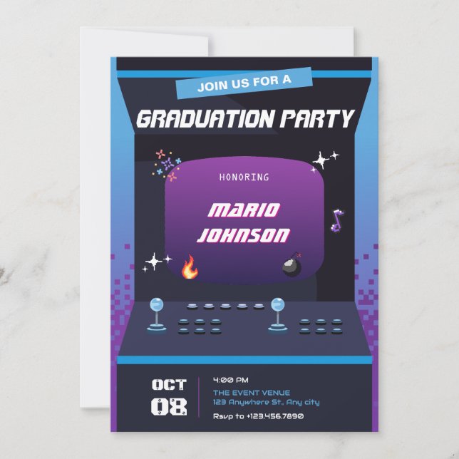 Pixel game graduation invitation (Front)