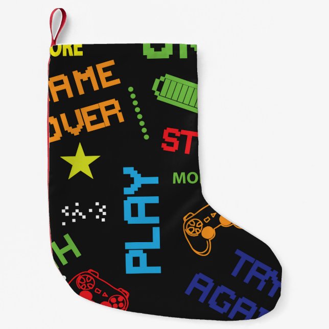 Pixel Game Style: Abstract Seamless. Small Christmas Stocking (Front)