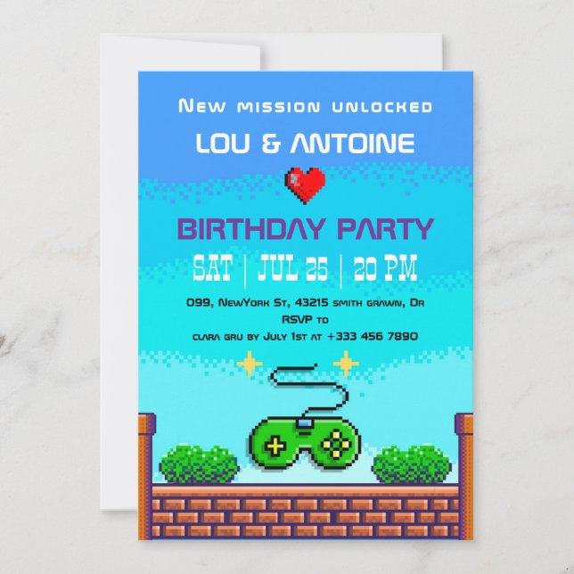 Pixel Gamer Birthday Invitation (Front)