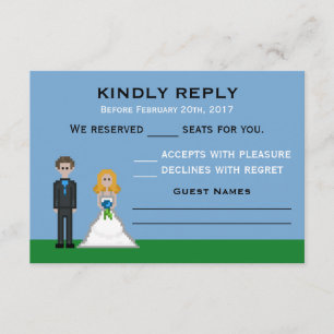 Pixel Gamer Blonde Bride & Groom Wedding RSVP
