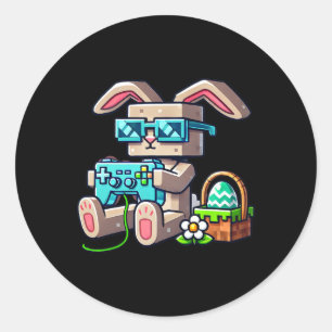 Pixel Gamer Bunny Easter For Kids Teens Adults  Classic Round Sticker