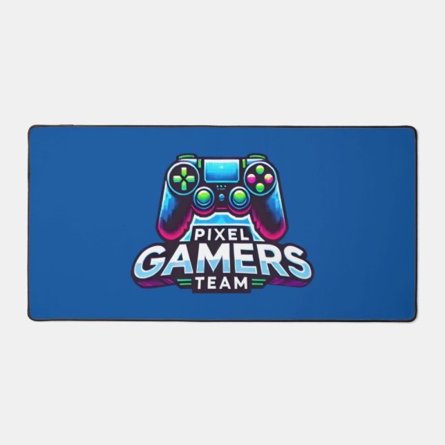 Pixel Gamers Team – Blue Gaming Desk Mat (Front)