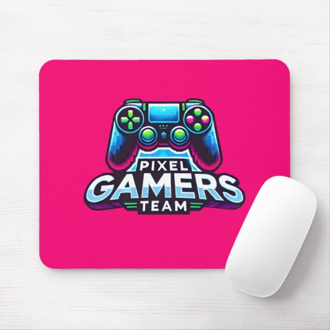 Pixel Gamers Team – Neon Glitch Effect Mouse Mat (With Mouse)